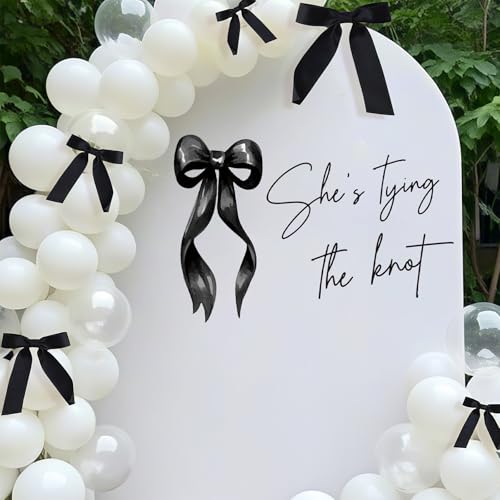Shes Tying The Knot Bridal Shower Decorations - Shes Tying The Knot Sign, Black and White Bow Decal for Balloons Arch Backdrop, Coquette Birthday Decorations, Bachelorette Wedding Party Supplies by Dvehdbay - Used condition - Image 6