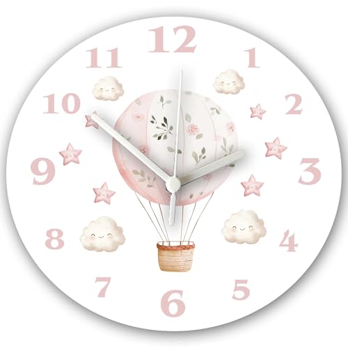 Tigerlilyprints Hübsche rosa Babyzimmer-Wanduhr – 20 cm | leises Quarzwerk | niedliche Kinderzimmer-Dekoration für Mädchen | nicht tickend, einfach aufzuhängen