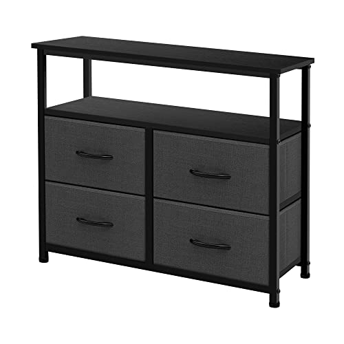 AZL1 Life Concept Dresser with Shelves-Storage Chest for Bedroom, Living Room, Hallway, Closet Organizer with Sturdy Steel Frame, Wooden, Removable Fabric, 4-Drawers with Shelf, Dark Grey