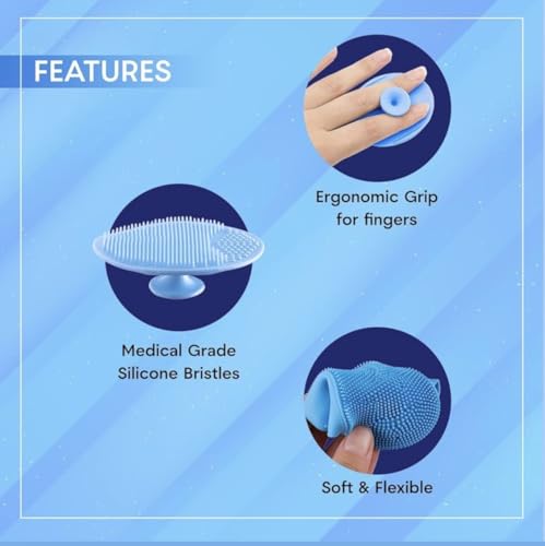 Image of TRACKWORLD Silicone Back Scrubber with Long Handle, Body Scrubber, Scalp Massager, Face Brush, BPA-Free, Multicolour, 5 Pcs Combo