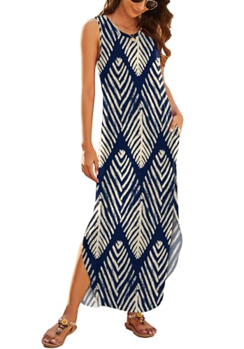 Image of Hount Women's Casual Summer Sleeveless Dress Loose Split Maxi Dresses with Pockets