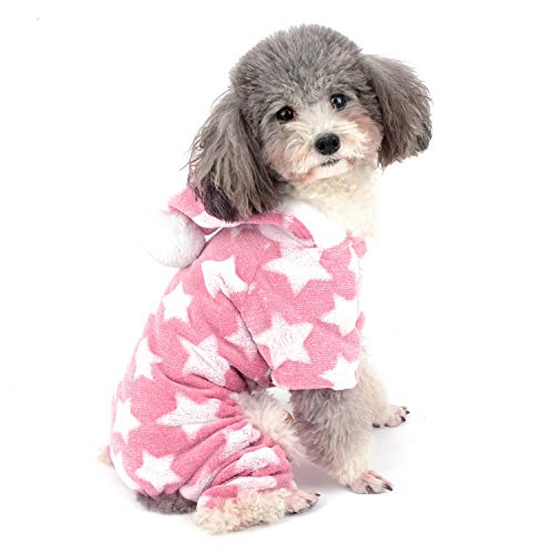Zunea Small Dog Pyjamas Jumpsuit Puppy Hoodie Coat Clothes for Dogs Girl Boy Winter Warm Pajamas Outfits Overall Jumper Soft Pet Apparel Pink L (Pls Check the Size of Chest and Back Before Order)