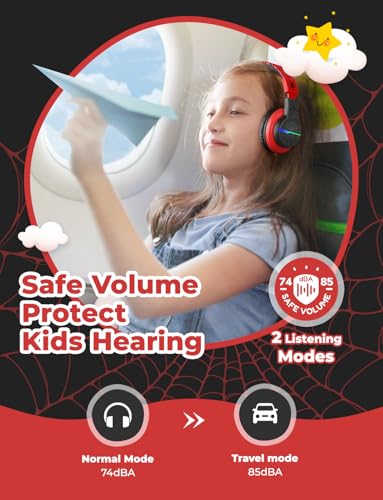 Image of iClever Bluetooth Headphones with Mic, Headphones for Kids with 74 /85 /94dB Volume Limited Over The Ear Headset (Black /Red)
