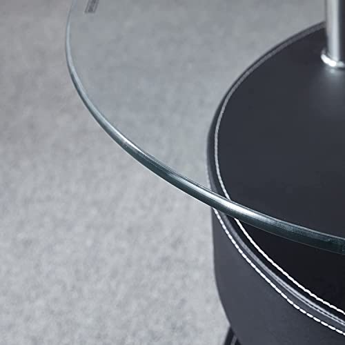 Pvillez Contemporary Coffee Table Set, Oval Glass Coffee Table With S Shape Base And 2 Faux Leather Stools, Modern Coffee Table For Living Room, 49.21" L X 27.56" W X 17.72" H, Black #TOP5