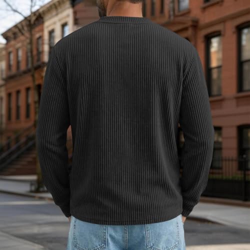 Mens Corduroy Shirt Henley Long Sleeve Button Down Pullover Shirts Pocket - image 5
