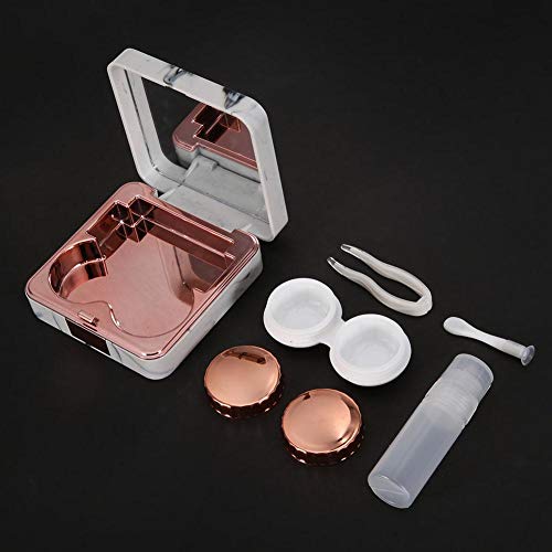 Étui à lentilles de surface de contact en marbre, Kit de voyage portable Miroir Récipient de trempage de mode Mini flip top Ensemble de soins des yeux Boîte de miroir pour voyage et maison(Or rose) - Image 6