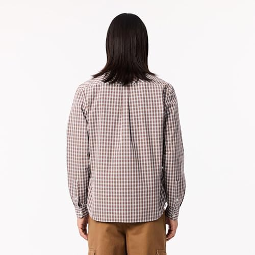Lacoste Camisa masculina de popelina xadrez, Mirra/Multico, GG