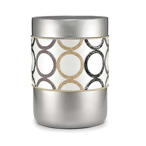 Popular Bath Waste Basket, Rings Collection, White/Silver