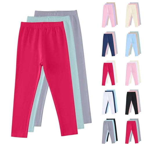 3-Pack Girls Basic Solid Comfy Cotton Tights Stretch Casual Elastic High Waisted Athletic Dance Pants for Kids 3-13 Years2