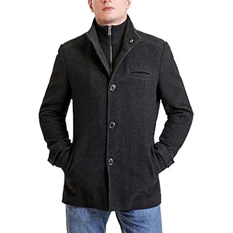 Landing Leathers Men Russell Herringbone Wool Single Breasted Walking Car Coat with Removable Bib (Also available in Big and Tall), Black, XX-Large Cover