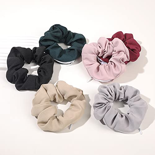 Pocket Scrunchies Hair Ties With Hidden Zipper Stash Secret Scrunchy Ponytail Holder #TOP3
