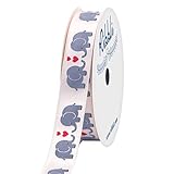 Ribbli Satin Elephant Love Craft Ribbon,5/8-Inch x 10-Yard,Sideshow Rose/Gray/Red,Use for Valentine's Day Gift Wrapping,Party Decoration,All Crafting and Sewing