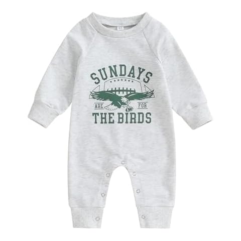 Honganda Newborn Infant Baby Boy Girl Football Jumpsuit Sundays are for The Birds Eagles Onesie Romper Fall One Piece Outfit (Grey, 0-3 Months) Cover