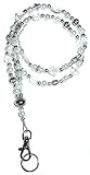Slim White Fashion Women's Beaded Lanyard with break away magnetic clasp 34 inches