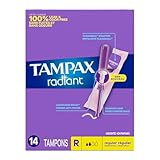 Tampax Radiant Plastic Tampons, Regular Absorbency, 16 Count,(Packaging May Vary)