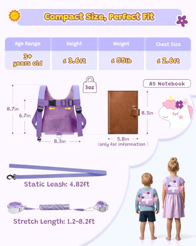 Image of Dr.meter 3 in 1 Toddler Harness Leash with Key Lock for Girls Cute Unicorn | Kid Safety Harness Tether for Girl+ 8.2ft Anti Lost Wrist Link Child Protective Leashes While Walking for Outdoor Activity