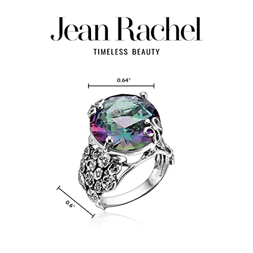 925 Sterling Silver Wide Band Ring W/ Mystic Bold Oval Round Cubic Zirconia Floral Show Stopper Hypoallergenic, Nickel And Lead-Free, Artisan Handcrafted Designer Collection, Made In Israel #TOP6