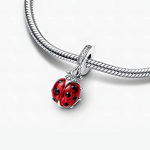 Red Ladybird Dangle Charm Fit Women Bracelet Necklaces Fashion Gifts 925 Sterling Silver DIY Jewelry3