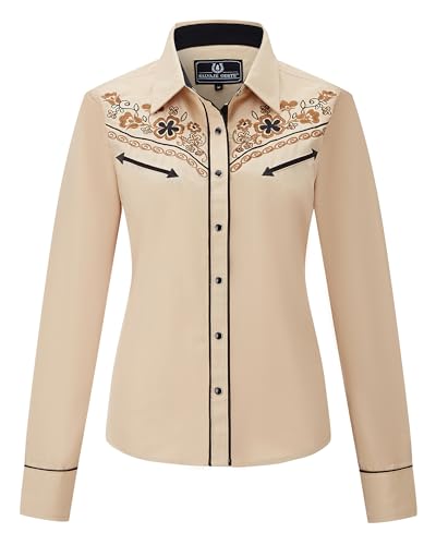 SALVAJE OESTE Women's Embroidered Western Cowboy Snap Front Long Sleeve Button Down Shirt