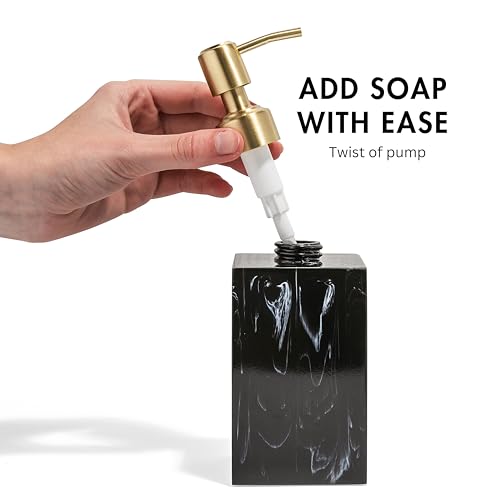 Yew Design Marble Black Pattern Soap Dispenser For Bathroom With Metal Pump (Gold), 15Oz Square Rustproof Liquid Hand Dish Soap Dispenser For Kitchen Sink, Countertop thumb #1