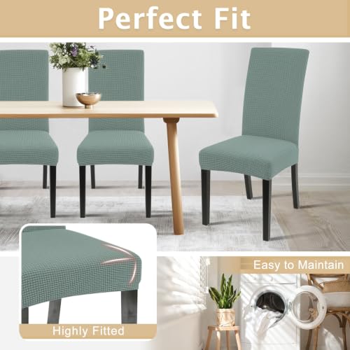 Image of SearchI Chair Covers for Dining Room Set of 6 Stretch Jacquard Kitchen Parsons Chair Covers,Washable Spandex Dining Chair Slipcovers Seat Protector for Hotel,Banquet,Ceremony (Sage Green)