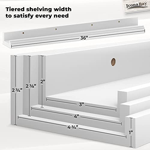 Icona Bay 36 Inch Floating Shelves For Wall, Set Of 3 In Powder White, Modern Rustic Style, Wall Mounted Display Shelves, Picture Ledges #TOP2