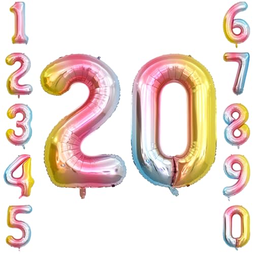 Rainbow Ombre Number 20 Balloon 40 Inch Pastel Foil for New Era Celebration