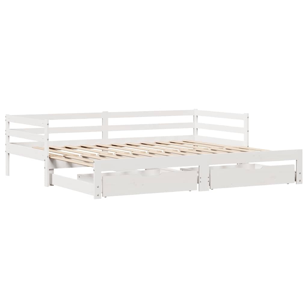 vidaXL Sofa rozsuwana z szufladami, bez materaca, białe, 80x200 cm
