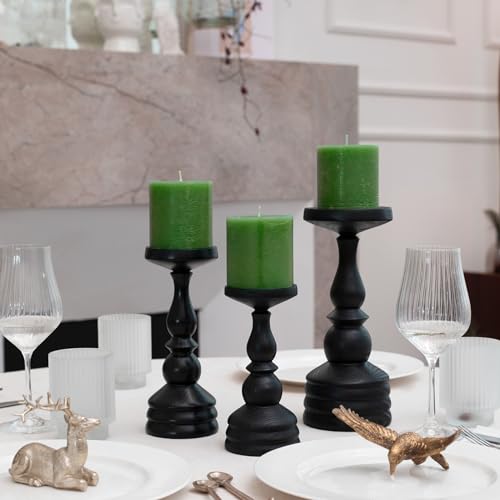 CANDWAX 7.6x7.6 cm Green Pillar Candles Set of 3, Rustic Unscented Smokeless Dripless Pillars - Image 3