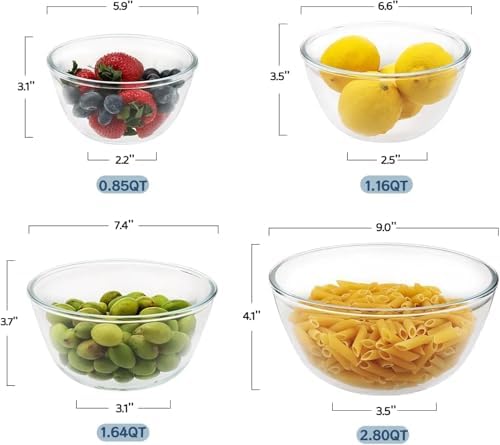 4pc Glass Mixing Bowls Sets (2.80QT, 1.64QT, 1.16QT, 0.85QT), Nesting Mixing Bowls for Cooking Prep, Baking, Storage, Large Salad Bowls Sets-Dishwasher Microwave Freezer Safe - Thumbnail 5