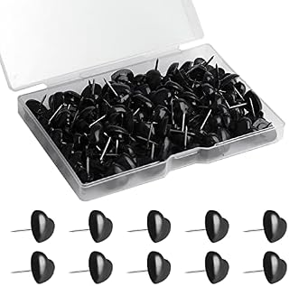 AIEX 100pcs Black Push Pins, Plastic Pushpins Thumb Tacks Decorative Push Pins for Cork Board Bulletin Board Wall Office School Home Use (Love Heart Style)