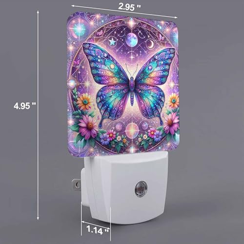Image of LED Night Light,Abstract Blue Cyan Butterfly LED Night Light Plug into Wall with Dusk to Dawn Light Sensor White Energy Efficient Nightlight for Bedroom Bathroom Hallway Living Room Kitchen