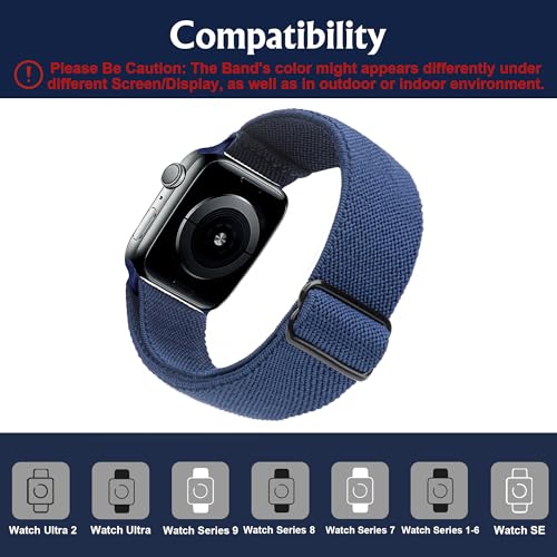 Image of Arae Stretchy WatchBand Compatible for Apple Watch Band 49 /45 /44 /42 /41 /40mm /38mm Comfortable Adjustable Sport Band for iWatch Series 10 9 8 7 6 5 4 SE 3 2 1 Women Men