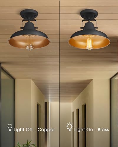 Image of 1-Light Semi Flush Mount Light, Farmhouse Black Ceiling Light Fixture, Industrial Close to Ceiling Lighting for Bedroom Dining Kitchen Foyer Hallway Stairway Entryway, AD-2135-1SF