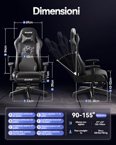 C3 Sedia Gaming, Ergonomica Sedia da Gaming con Schienale Regolabile 155°, Supporto Lombare Ergo 3D, Poggiapiedi, Pelle PU - Design in Stile Racing (Graffiti Punk) - Sedia gaming - Immagine 2