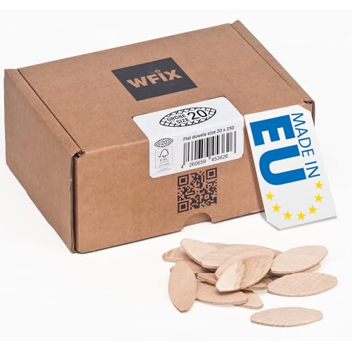 Flachdübel von WFix Größe 20 | 250 Stück Dübel aus massiver Buche im robusten Karton | Kompatibel mit der Dübelfräse & Lamellofräse | Holzdübel wie Lamello