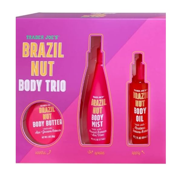 Trader Joe's Brazil Nut Body Trio Moisturizing Set, Body Butter, Body Oil & Body Mist, Deep Hydration with Brazil Nut Seed Oil, Shea Butter & Coconut Oil, Nourishing Body Care Kit