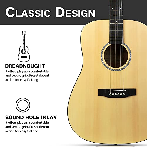 Guitare acoustique pleine grandeur 4/4,Hricane guitare folk Dreadnought 41″ pour débutants, adultes, table en acajou et épicéa avec accordeurs, clips variables, accordeurs et sac (naturel, HSM-401) - Les Beatles, Paul McCartney, John Lennon, RIngo Starr, George Harrison Guitare acoustique pleine grandeur 4/4,Hricane guitare folk Dreadnought 41" pour débutants, adultes, table en acajou et épicéa avec accordeurs, clips variables, accordeurs et sac (naturel, HSM-401) – Image 4