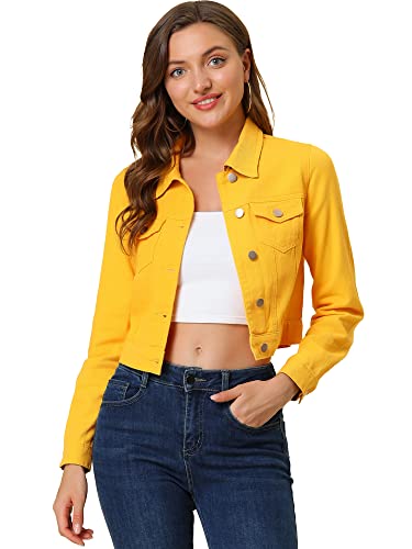Veste en jean jaune pour femme Allegra K en coupe ajustee taille Large