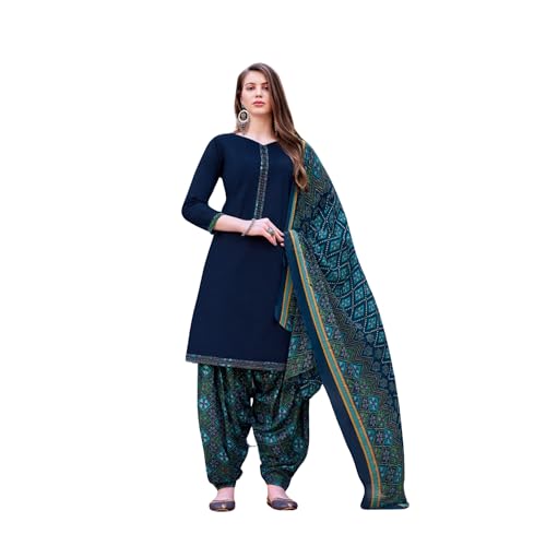 Robe Patiala élégante en rayonne, costume traditionnel bleu marine de fête