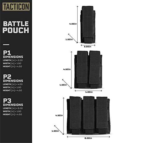 Tacticon P1 P2 P3 Battlepouch | Universal Pistol Mag Pouch | Combat Veteran Owned Company | Molle Single Double Triple Pistol Magazine Holster For Ammo | Tactical Bag Accessories Holder #TOP3