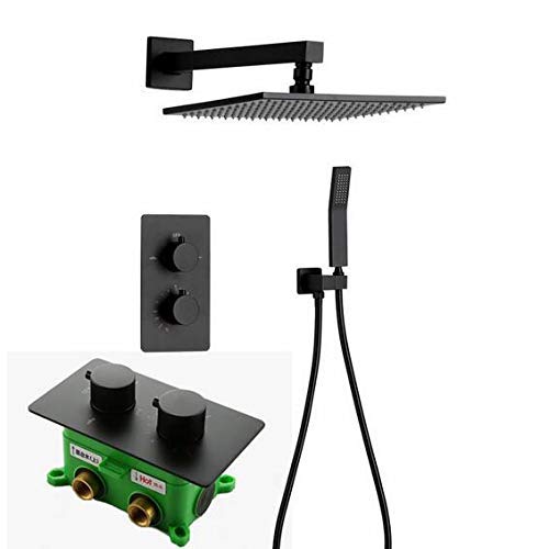 CWCQGH Shower System,Thermostatic Brass Black 8-12 Rainfall Shower Head Shower Faucet Set with Handheld Shower Head,Luxury Shower Set,10inch