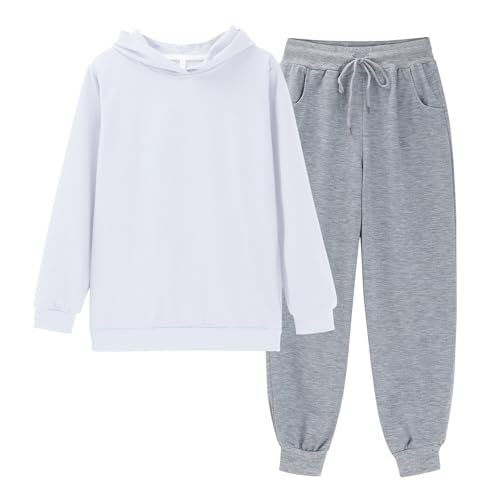 Big Kid Plain Sweatsuit Set 2PCS Crewneck Sweatshirt and Sweatpants Set for Boys Girls Activewear Fall Winter Outfit