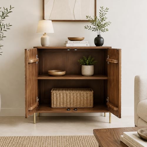 Image of The Attic Arcus Multipurpose Cabinet for Kitchen and Living Room Storage, Classy Sideboard, Solid Mango Wood, Teak Color
