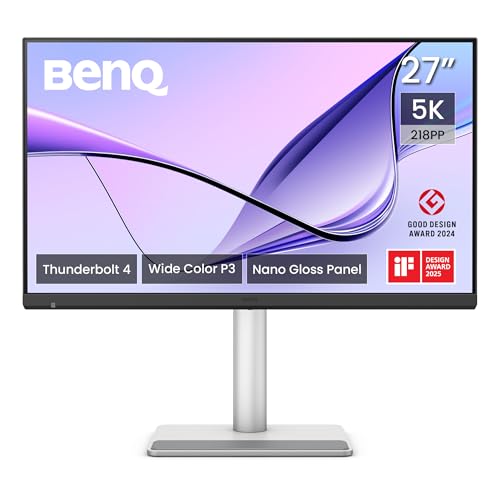 BenQ MA270S – Écran 27” 5K (5120×2880) Nano Gloss pour Mac, Thunderbolt 4 (96W/15W), Couleurs Mac, Daisy Chain, KVM, contrôle luminosité et Volume sur Mac, réglage Hauteur et Inclinaison, gamut P3