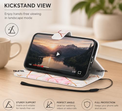 Image of TELETEL Marvel Magnetic Closure Flip Shock Proof Back Cover with Cards & Cash Pockets | Wallet Case - White & Pink for Vivo V50 5G