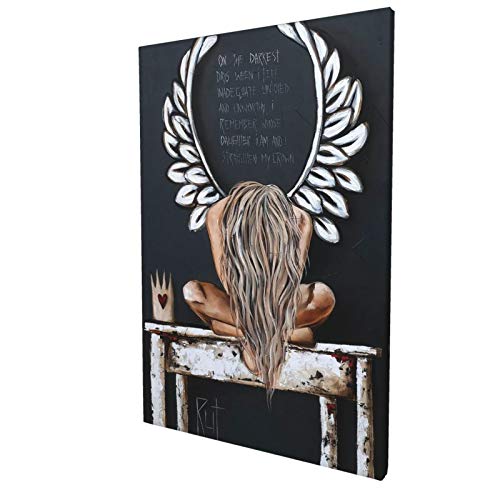 Angel Wing Abstract Canvas Print Wall Art Painting On The Darkest Days Inspirational Angel Motivational Words Wall Decor Beauty Decorative Painting Corridor Wall Painting Ready To Hang(12X18 In). #TOP7