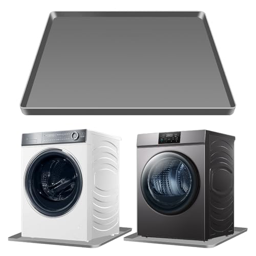 26.8x26.8 Inch Washing Machine Drain Pan Silicone Mat Under Washer Machine Drip Pan, Non-Slip Leak Dryer Dish Washer Pan Tray Waterproof Portable Anti-Vibration Soft Mats Pad for Floor Protection,Grey