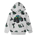 NUBEEHOHO Boys Kids Monster Truck Gray Hoodie Toddler Green Truck Hooded Sweatshirt Cotton Fall Clothes Outfits Top With Pocket 4T (388)