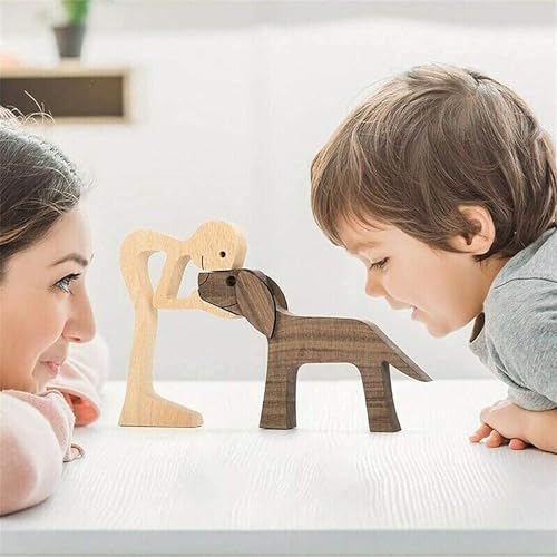 Jognee Handmade Wooden Statue, Puppy Wooden Carving Ornaments - Image 3